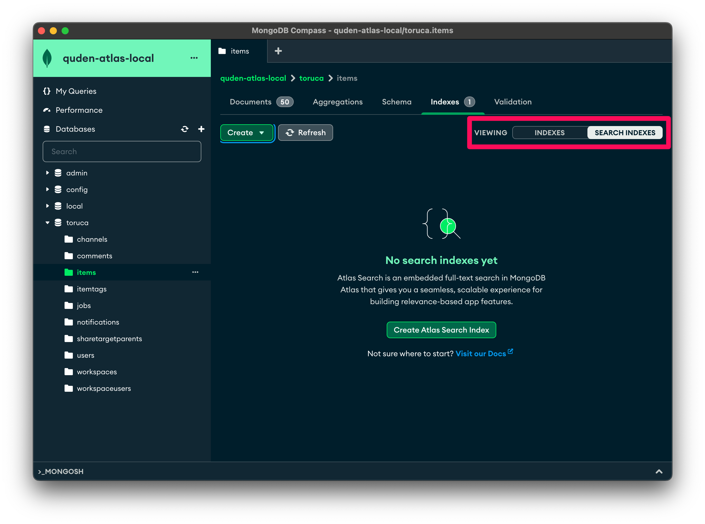 MongoDB Compass Indexes